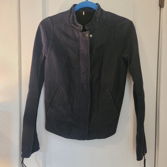 Free People Cool & Clean Blue Moto Jacket Vegan Small - Picture 7 of 8